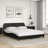 Bed Frame Black Faux leather, metal, pine wood, plywood Queen