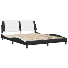 Bed Frame Black and White Faux Leather Full Durable Bed Frame