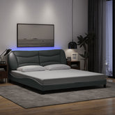 Bed Frame with LED without Mattress Hvar Light Gray 76x79.9 Fabric