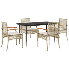 Garden Dining Set Beige chairs and cushions, Black table PE Rattan