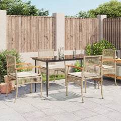 Garden Dining Set Beige chairs and cushions, Black table PE Rattan