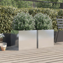 Planter Set of 2 Silver Stainless Steel Large Decorative Inlays