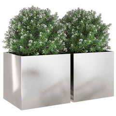 Planter Set of 2 Silver Stainless Steel Large Decorative Inlays