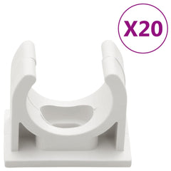 White PVC cable trunking clip, 0.79 inch wide, shown singly with x20 quantity indicator.
