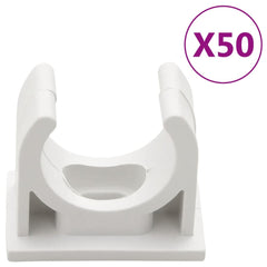 White PVC cable trunking clip, 0.79 inch wide, shown with pack of 50.