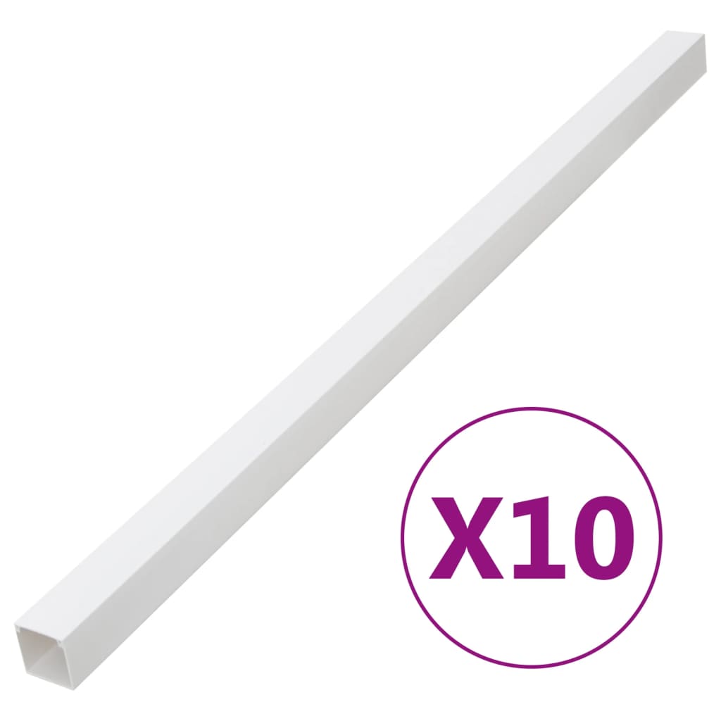Pack of 10 white PVC cable trunking channels, 2.4x1.6 inches, 32.8 feet total length.