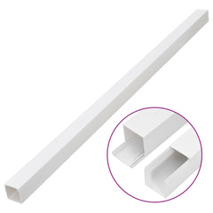 White PVC cable trunking, 3.9x2.4 inches, 32.8 feet long, shown straight and in cross-section.