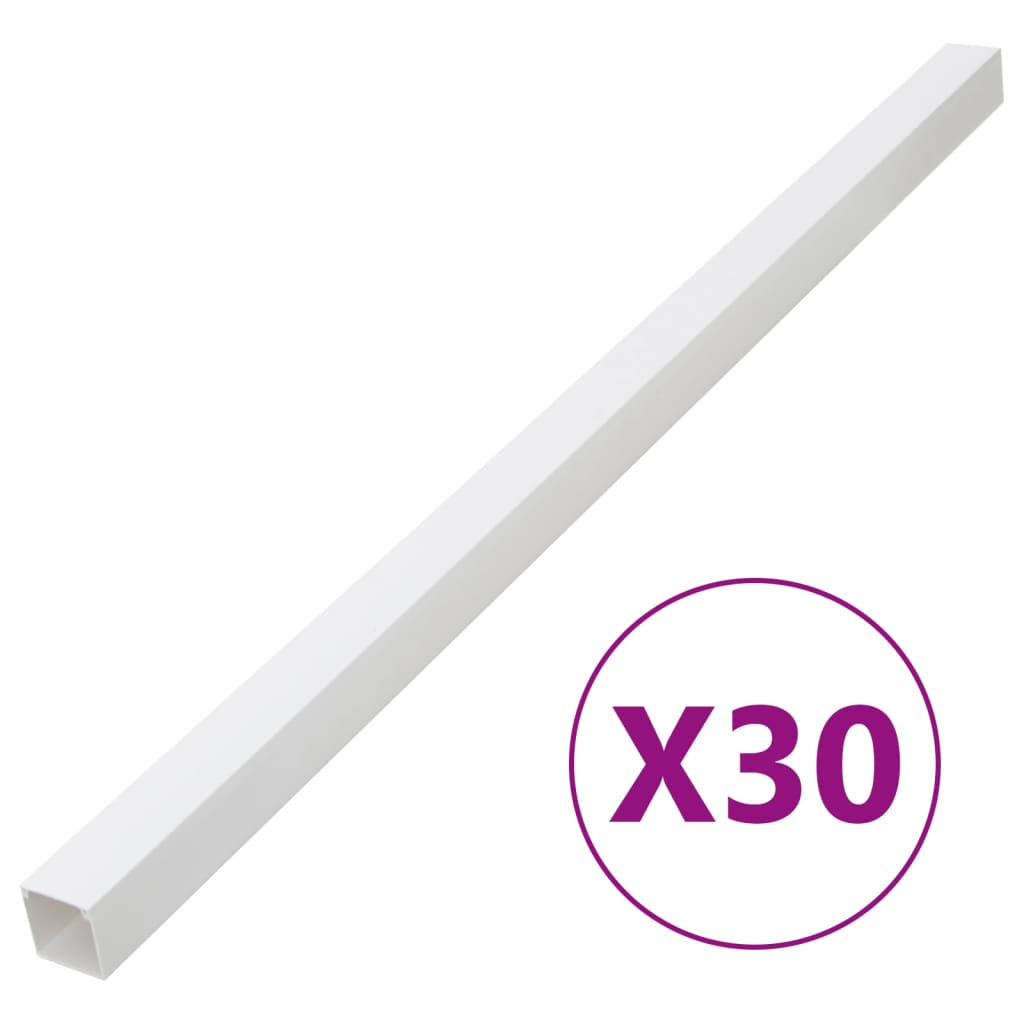 White PVC cable trunking, 2.4x1.6 inches, 98.4 feet in 30 segments, shown with x30 label.