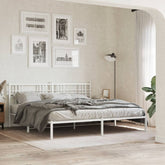 Bed Frame White Powder-Coated Steel Double Modern Bed Frame