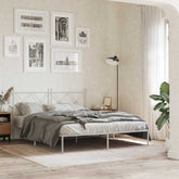 Bed Frame White Powder-Coated Steel King Size Modern Bed Frame