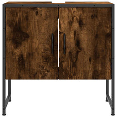 Bathroom Sink Cabinet Smoked Oak Engineered Wood, Powder-Coated Steel