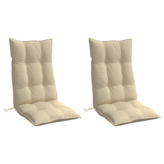 Beige highback chair cushions made of water-resistant Oxford fabric, set of two.