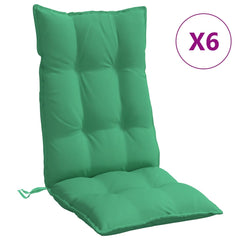 Green Oxford fabric highback chair cushions in a 6-pack with soft filling and secure straps.