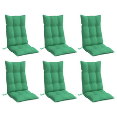 Green Oxford fabric highback chair cushions in a 6-pack with soft filling and secure straps.