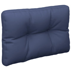 Navy blue pallet cushion made of water-resistant polyester fabric for outdoor use.