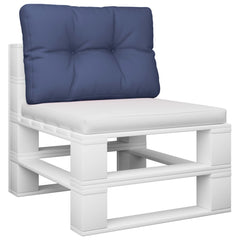 Navy blue pallet cushion made of water-resistant polyester fabric for outdoor use.