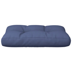 Navy blue pallet cushion made of water-resistant polyester fabric for outdoor use.