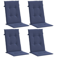 Navy blue highback chair cushions in polyester fabric, set of four with elastic straps.
