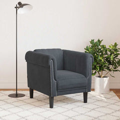 Sofa Chair Dark Grey Velvet, Plywood, Solid Wood Single Modern