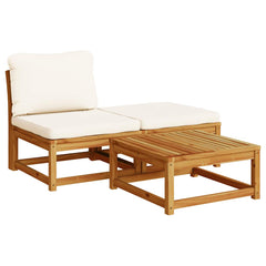 Garden Lounge Set Cream White, Natural Wood