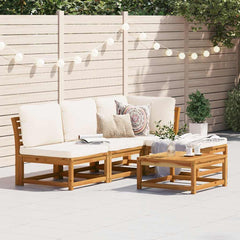 Garden Lounge Set Cream White, Natural Wood