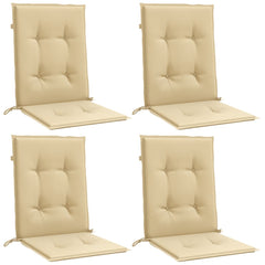 Four melange beige polyester chair cushions designed for lowback chairs.