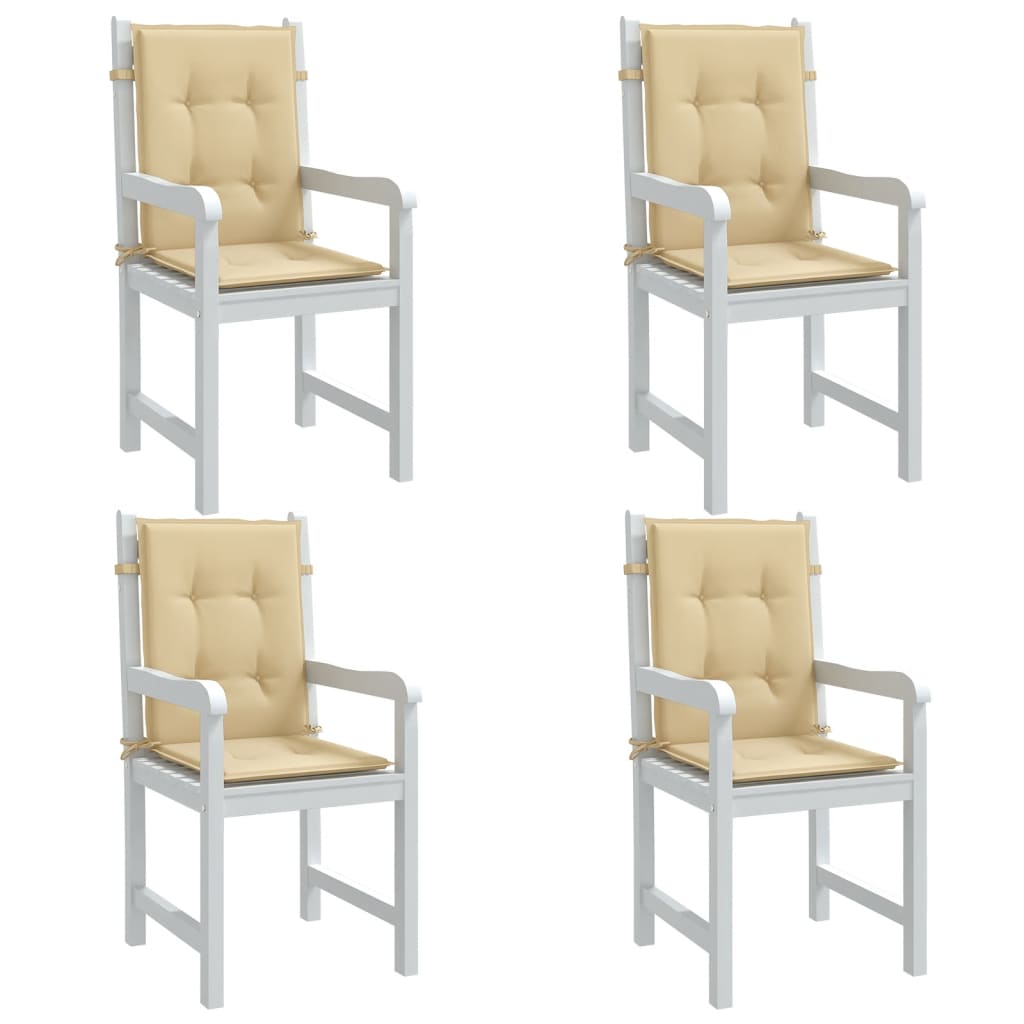 Four melange beige polyester chair cushions designed for lowback chairs with non-slip features.