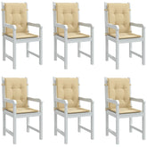 Set of 6 melange beige polyester chair cushions with non-slip design and soft foam filling.