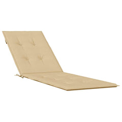 Beige deck chair cushion made of durable polyester with foam filling and non-slip straps.
