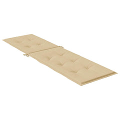 Beige deck chair cushion made of durable polyester with foam filling and non-slip straps.