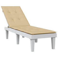 Beige deck chair cushion made of durable polyester with foam filling and non-slip straps.