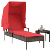 Patio Sun Lounger Brown PE rattan, powder-coated steel, fabric