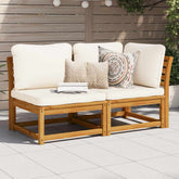 Garden Lounge Set Cream white Solid acacia wood, Polyester Medium