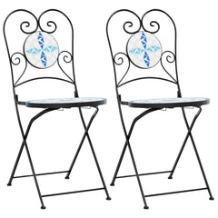 Bistro Chair Set of 2 Blue and white Powder-coated iron, ceramic