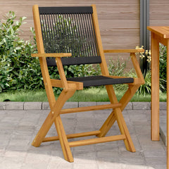 Garden Chair Set of 2 Black Solid acacia wood, Polypropylene