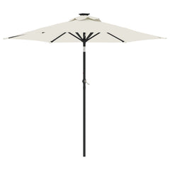 Bostome outdoor garden parasol with white polyester canopy and steel pole, featuring a tilt mechanism.