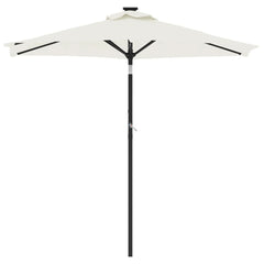 Bostome outdoor garden parasol with a white polyester canopy and steel pole, featuring a tilt mechanism.