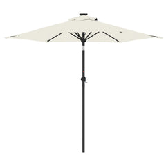 White polyester outdoor garden parasol with a steel pole and tilt mechanism for adjustable shade.
