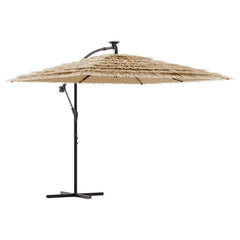 Bostome brown garden parasol with a steel pole and straw top, 114.2 inches wide.