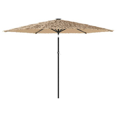 Brown garden parasol with a steel pole and durable polyester fabric for UV and rain protection.