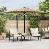 Brown garden parasol with a steel pole and durable polyester fabric for UV and light rain protection.