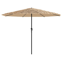Brown garden parasol with a steel pole and spacious shaded area for outdoor use.