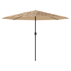 Brown outdoor umbrella with a steel pole and a spacious shaded area for garden use.