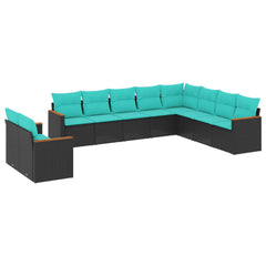 Patio Sofa Set Black, Blue PE rattan, Powder-coated steel Large