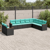 Patio Sofa Set Black, Blue PE rattan, Powder-coated steel Large