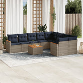 10 Piece Garden Sofa Set with Cushions Grey Poly Rattan