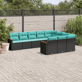 Patio Sofa Set Black PE rattan, powder-coated steel Large Modular