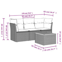 4 Piece Patio Sofa Set with Cushions Gray Poly Rattan