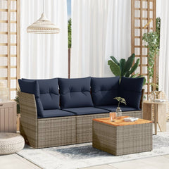 4 Piece Patio Sofa Set with Cushions Gray Poly Rattan