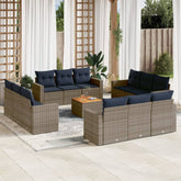 13 Piece Patio Sofa Set with Cushions Gray Poly Rattan